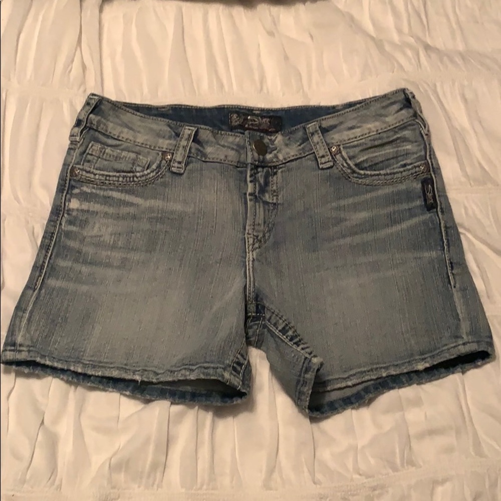 Silver denim shorts